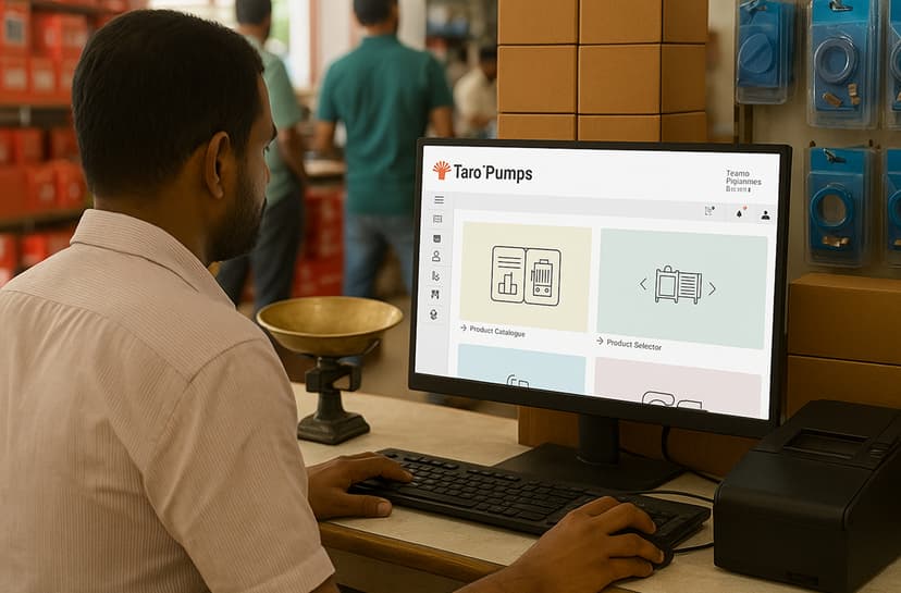 Retail worker using the POS part of the system